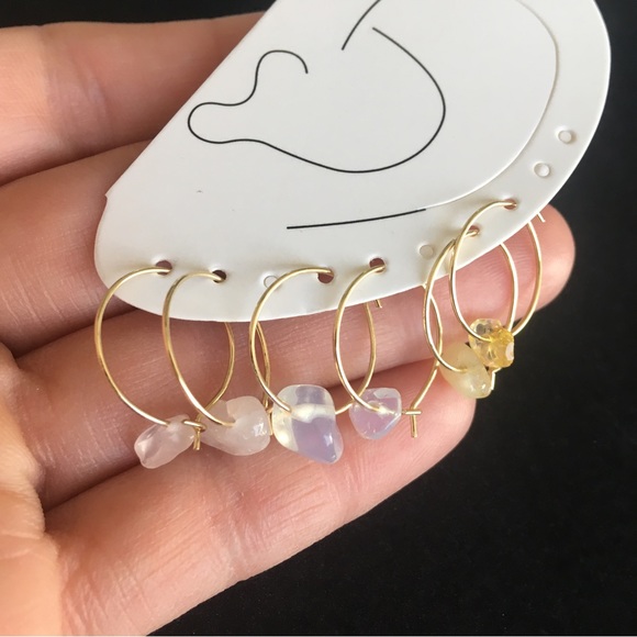 Mini Natural Gemstone Tiny Hoop Earrings - Picture 1 of 6